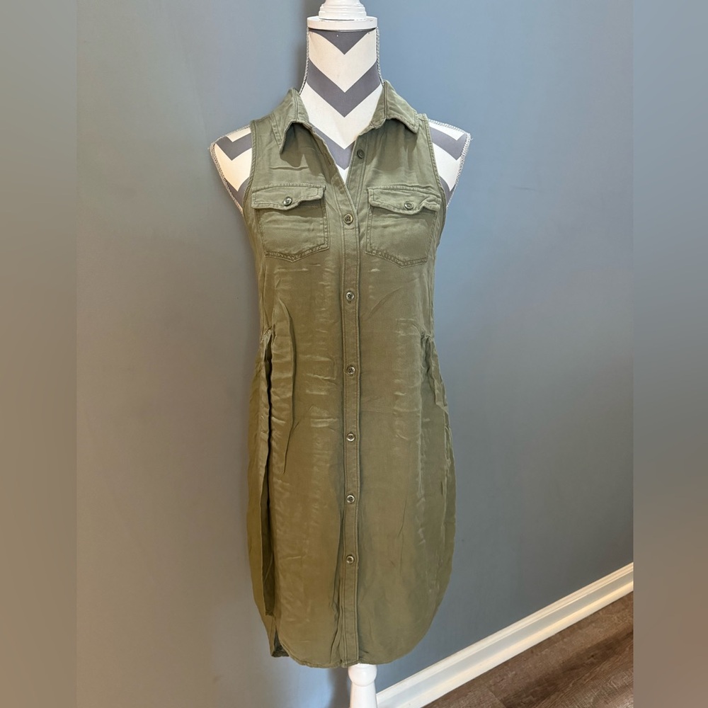 bp Olive Green Sleeveless Button-Front Shirt Dress